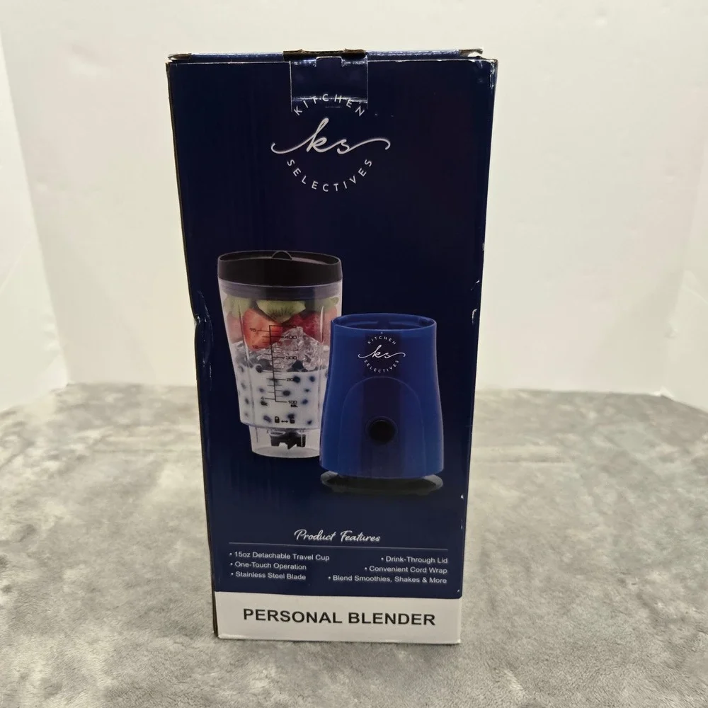 Kitchen Selectives Personal Blender Blue 15oz Travel Cup‎ One-Touch Operation